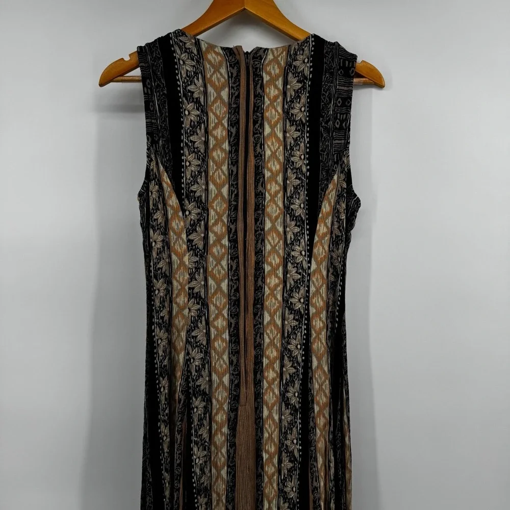 Betsy Lauren Vintage‎ Maxi Dress Womens 6 Boho Layered Lace Up Rayon Neutrals